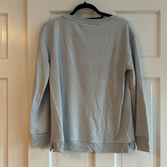 New powder blue sweatshirt w/silver LOVE on front-smoke free home - Picture 3 of 4